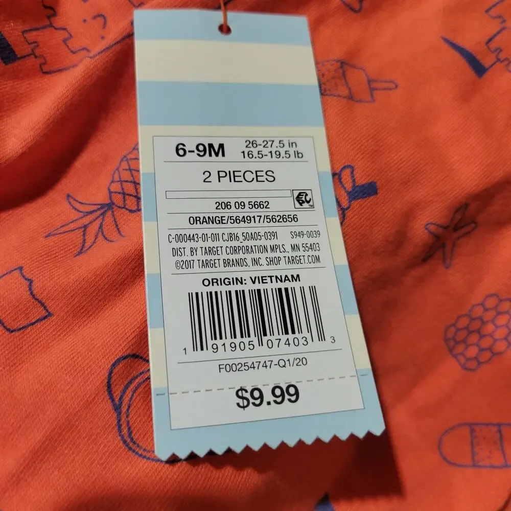 Cat & Jack Baby Outfit, Orange/Navy Stripe, 6-9mo, NWT